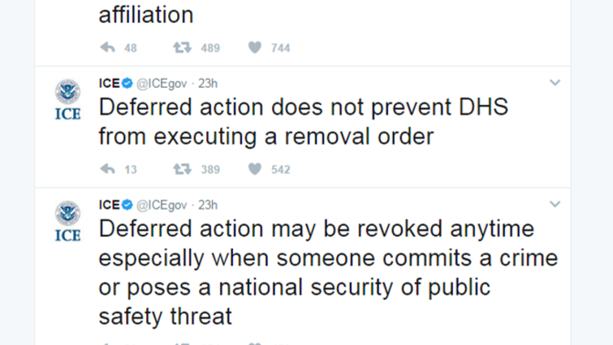 ICE Tweets re DACA 