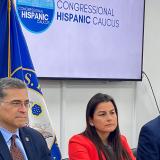 HHS Secretary Xavier Becerra, CHC Chair Nanette Barragán, CHC Vice Chair Tony Cárdenas