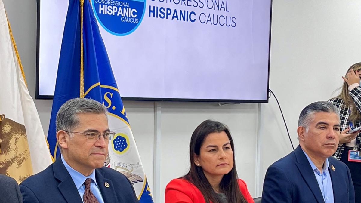 HHS Secretary Xavier Becerra, CHC Chair Nanette Barragán, CHC Vice Chair Tony Cárdenas