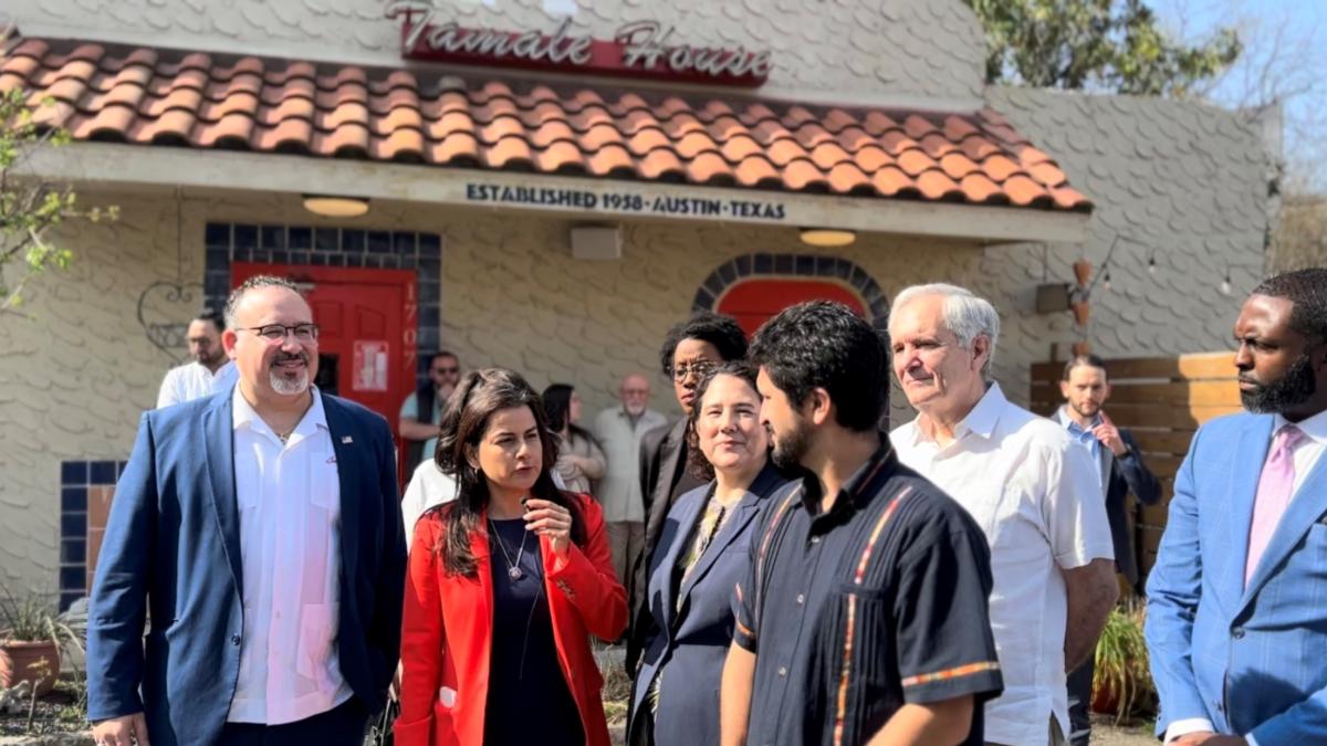 U.S. Secretary of Education Miguel Cardona, CHC Chair Nanette Barragán, SBA Administrator Isabel Guzman, CHC member Rep. Greg Casar at CHC on the Road
