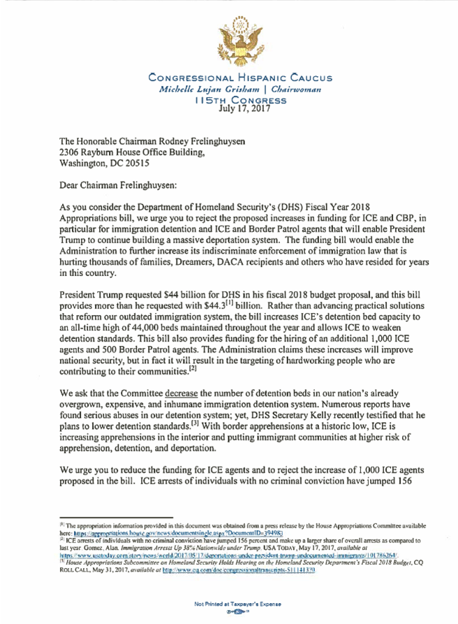 CHC call on Appropriators 1